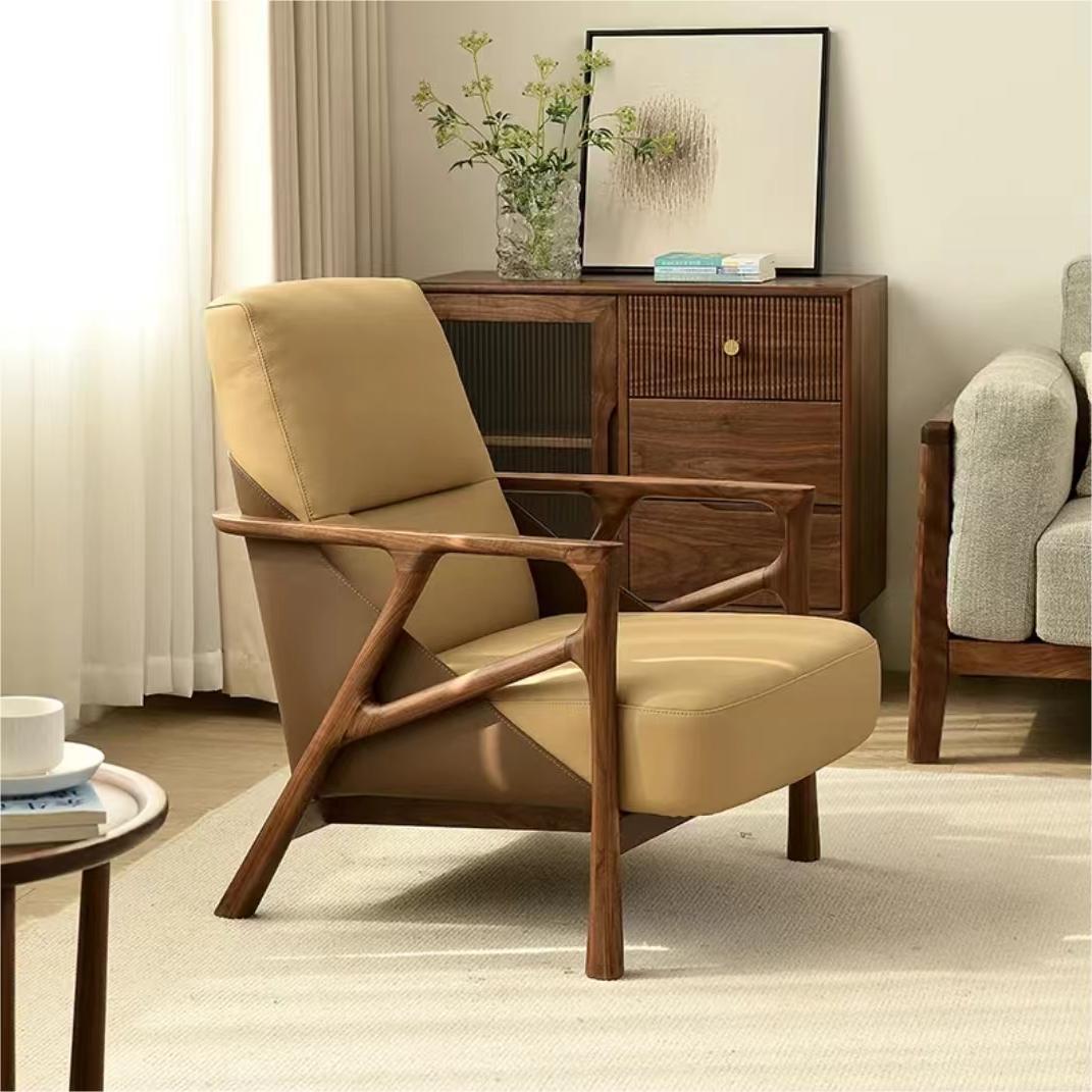 North American black walnut solid wood cowhide lounge chair(Can be customized)