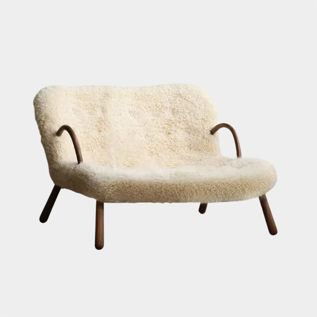 Small apartment network red lamb hair sofa solid wood recliner chair(Can be customized)