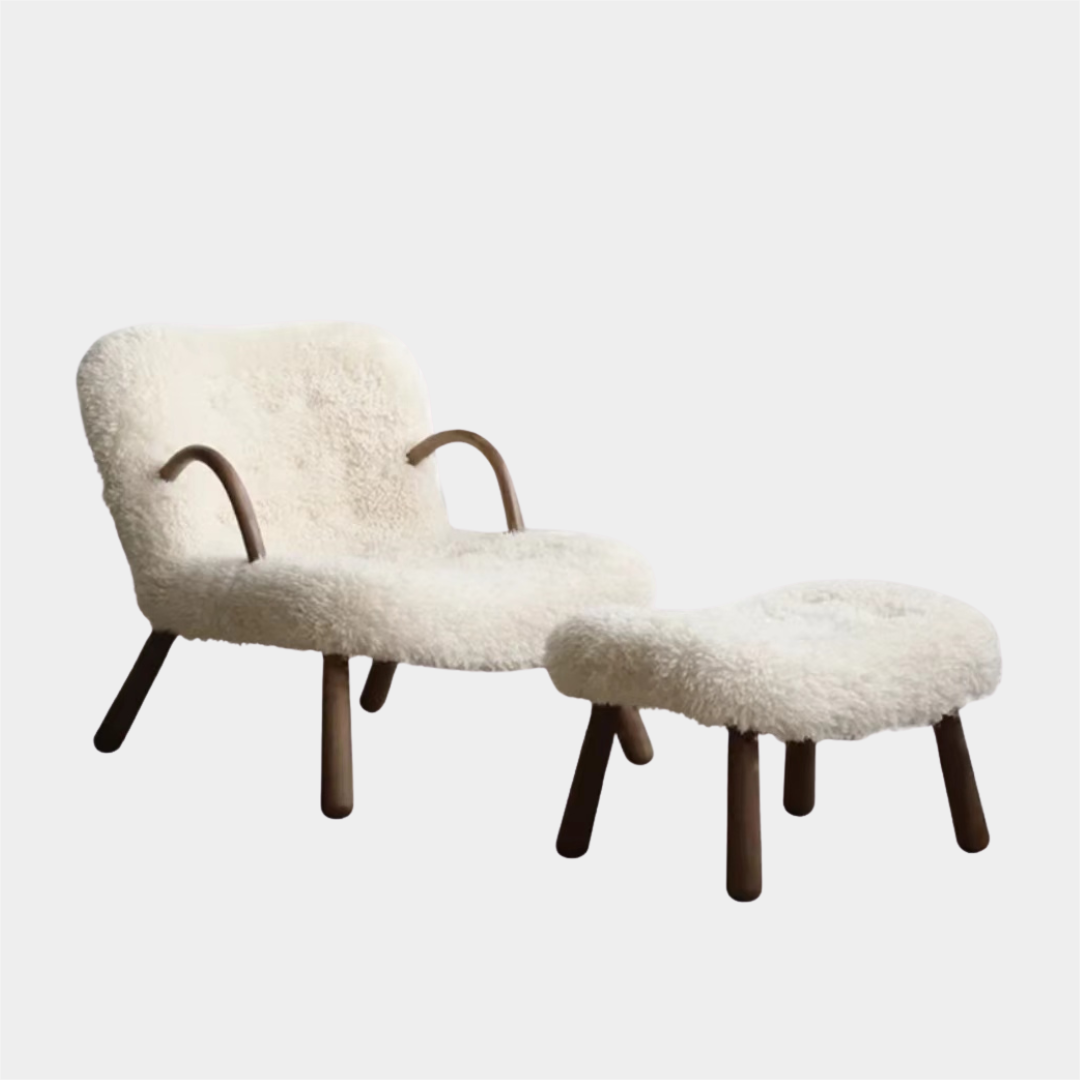 Small apartment network red lamb hair sofa solid wood recliner chair(Can be customized)