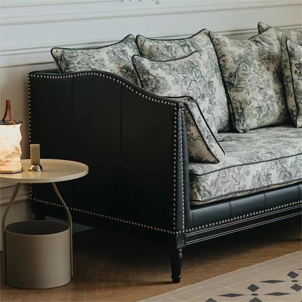 أريكة جلدية صغيرة لغرفة المعيشة بثلاثة مقاعد مصنوعة من القماش بتصميم كلاسيكي فرنسي (يمكن تخصيصها)