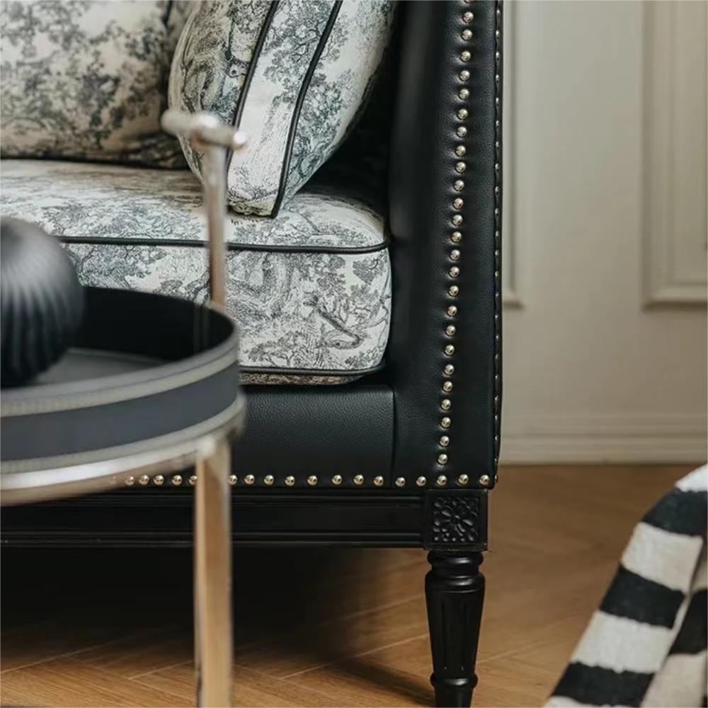 أريكة جلدية صغيرة لغرفة المعيشة بثلاثة مقاعد مصنوعة من القماش بتصميم كلاسيكي فرنسي (يمكن تخصيصها)