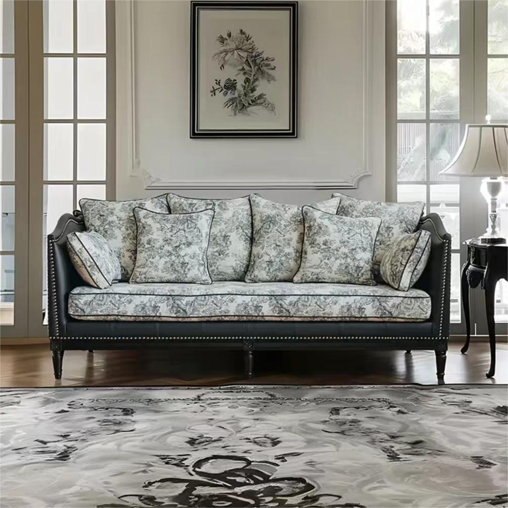 أريكة جلدية صغيرة لغرفة المعيشة بثلاثة مقاعد مصنوعة من القماش بتصميم كلاسيكي فرنسي (يمكن تخصيصها)