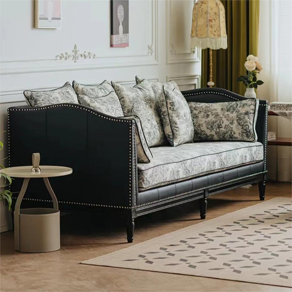 أريكة جلدية صغيرة لغرفة المعيشة بثلاثة مقاعد مصنوعة من القماش بتصميم كلاسيكي فرنسي (يمكن تخصيصها)