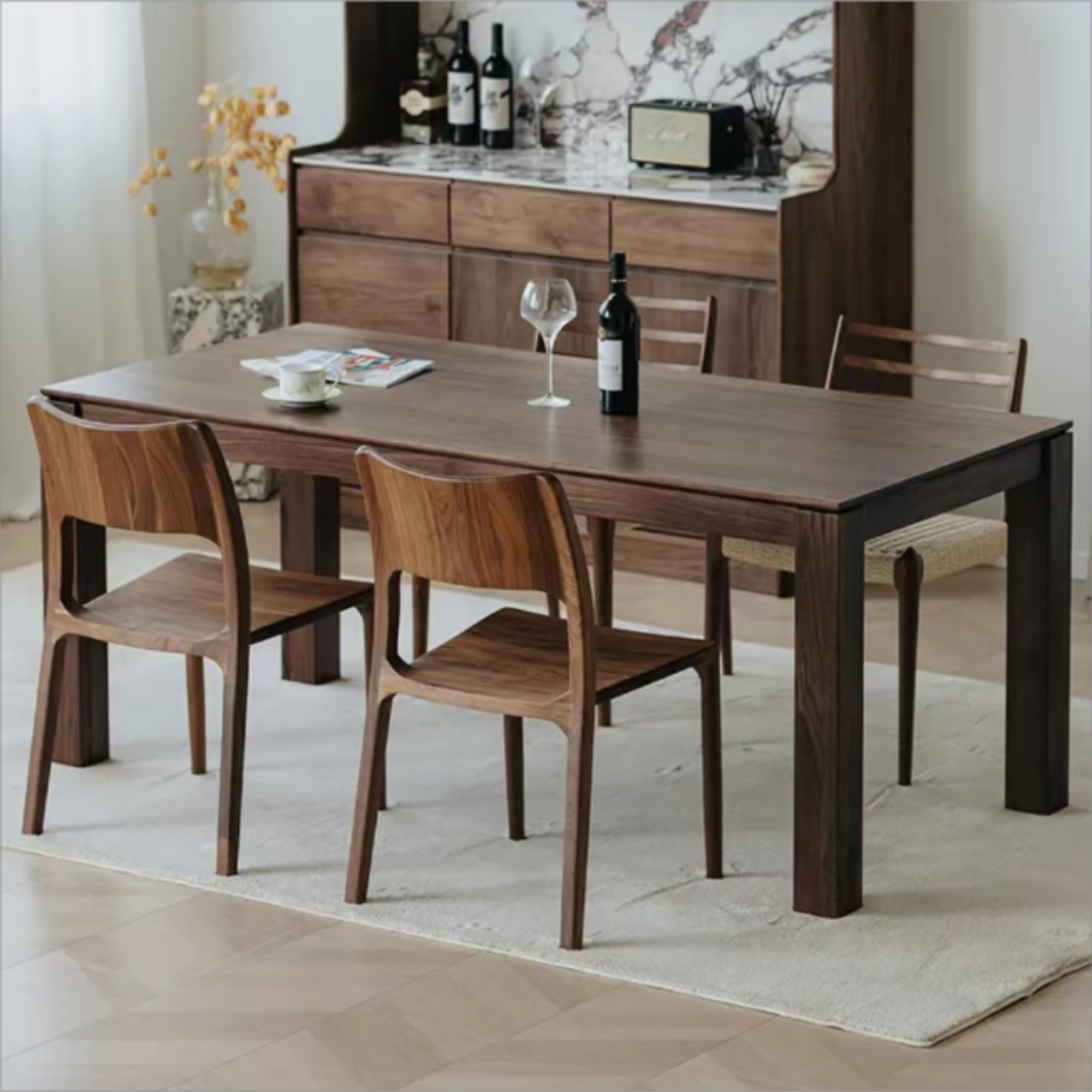 Rectangle solid wood dining table made of North American walnut(Can be customized)