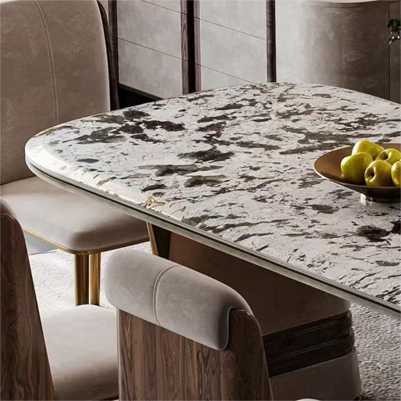 Modern light luxury luxury villa large level natural snow mountain flying fox marble slab long dining table (customizable)