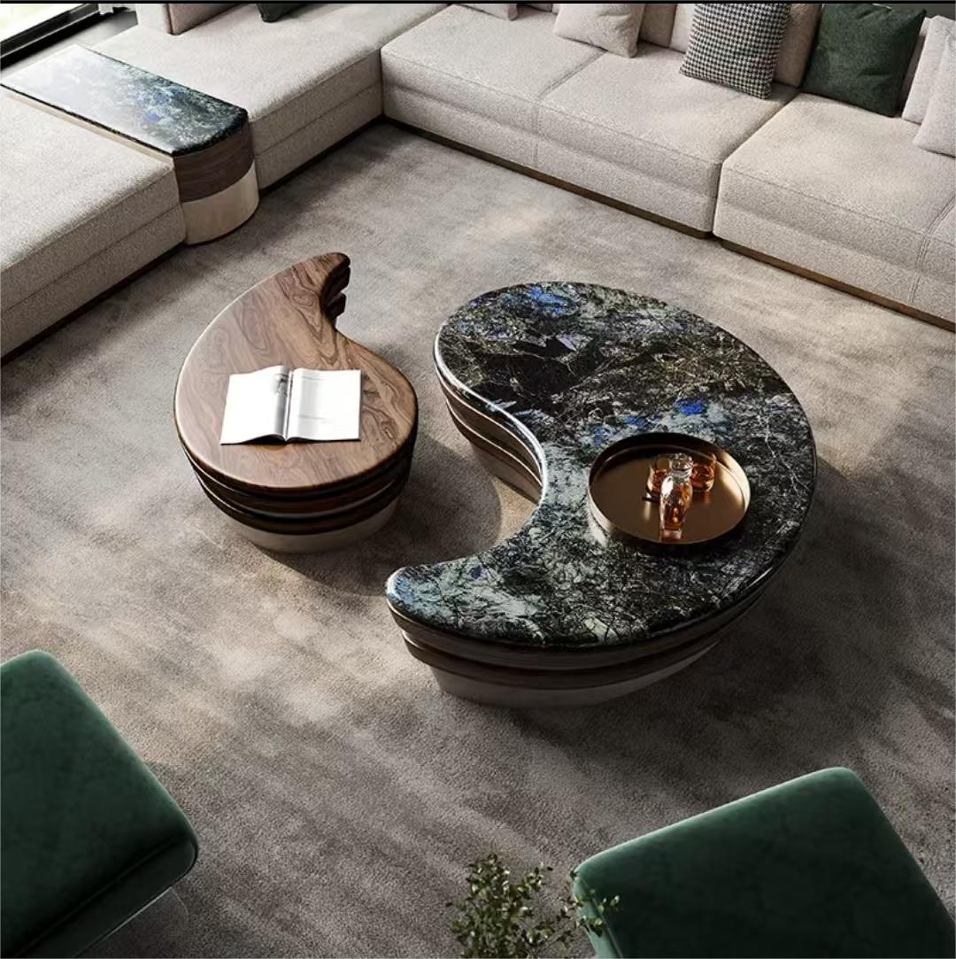 Modern light luxury black walnut luxury stone marble coffee table