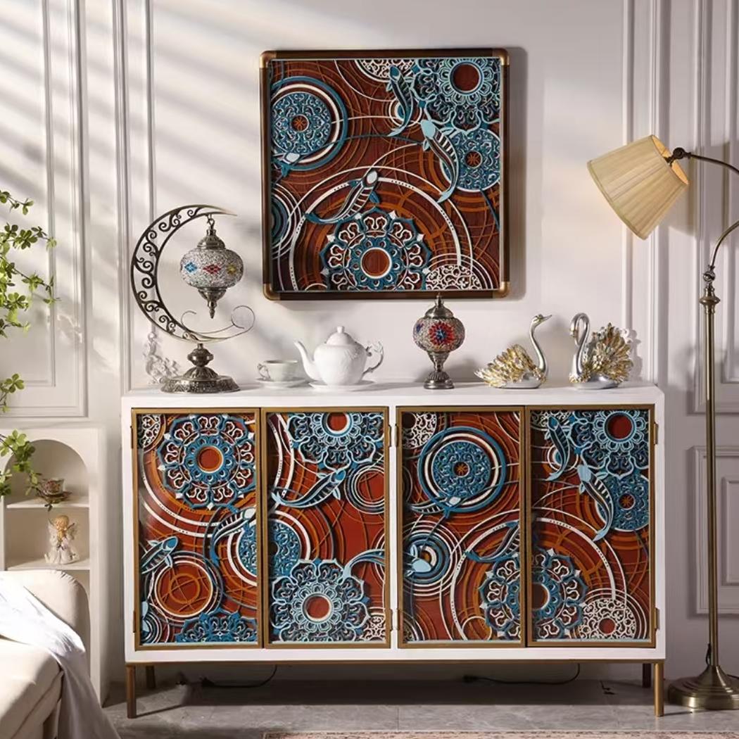 Medieval style carved painted glass door decorative cabinet Storage cabinet (customizable)