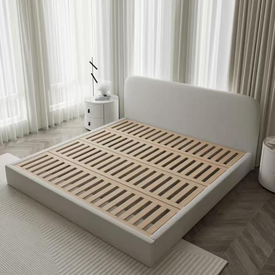 Modern simple fabric beech double bed (customizable)