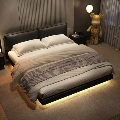 Italian minimalist leather Modern simple double bed (With light strip)