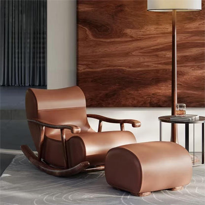 Leather sofa solid wood armrests rocking chair single sofa available balcony bedroom living room