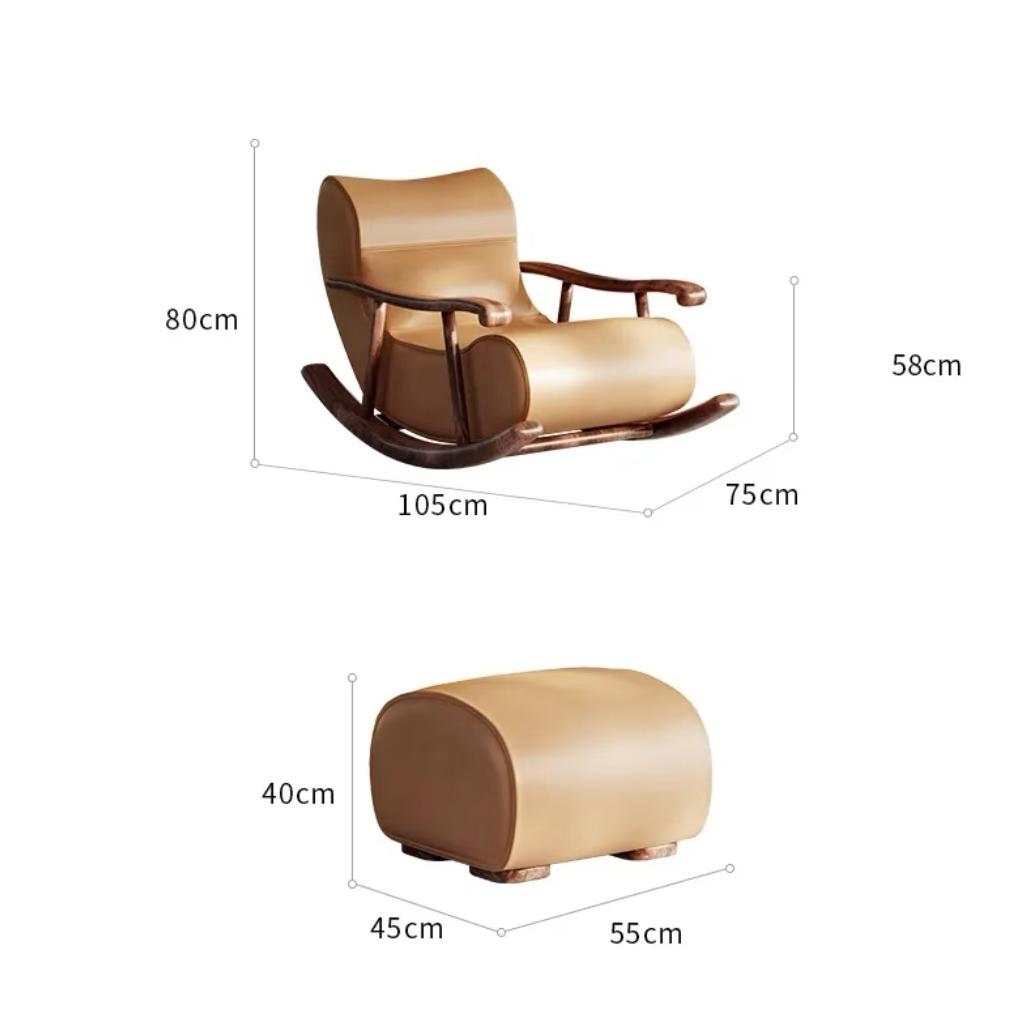 Leather sofa solid wood armrests rocking chair single sofa available balcony bedroom living room