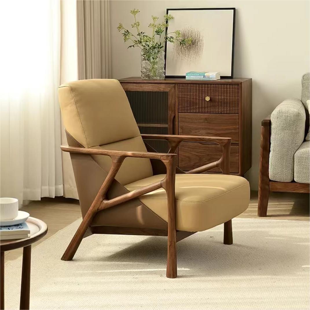 North American black walnut solid wood cowhide lounge chair（Can be customized）