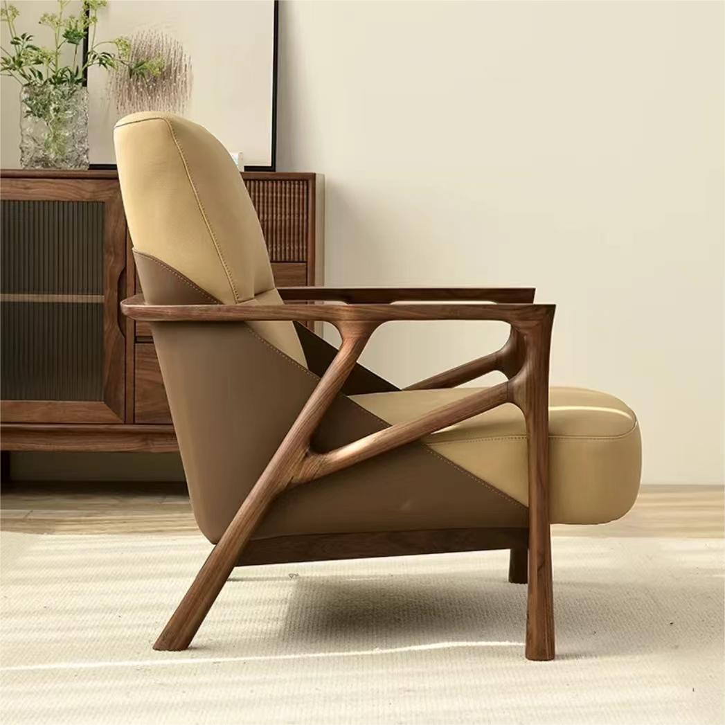 North American black walnut solid wood cowhide lounge chair（Can be customized）