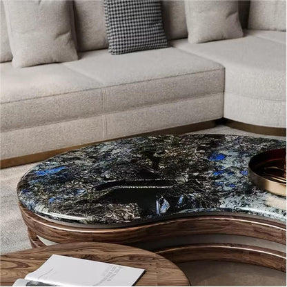 Modern light luxury black walnut luxury stone marble coffee table