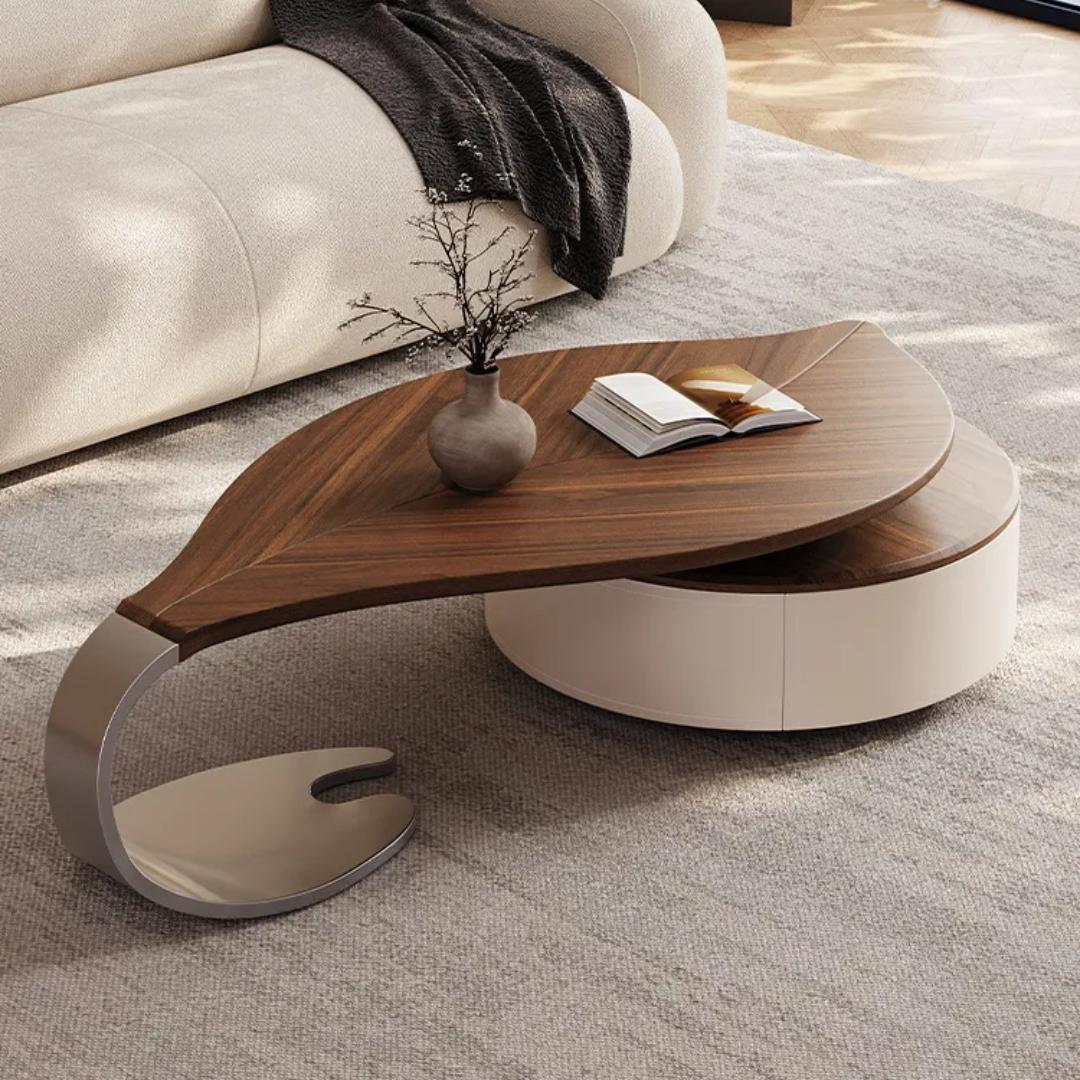 Leaf shape solid wood coffee table