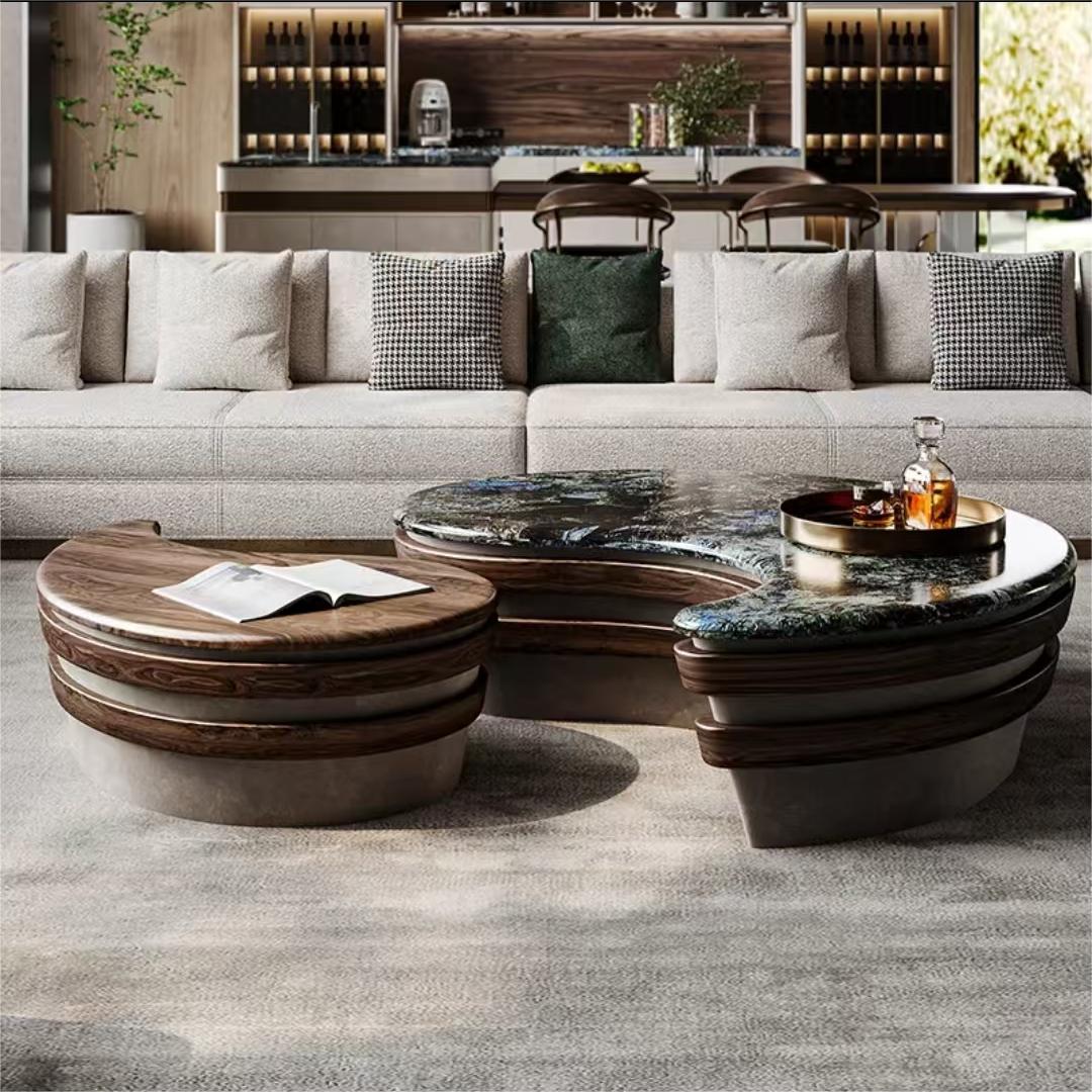 Modern light luxury black walnut luxury stone marble coffee table