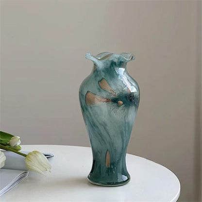 Blue French glass vase flower arrangement Water cultured tabletop decoration (available in bulk)