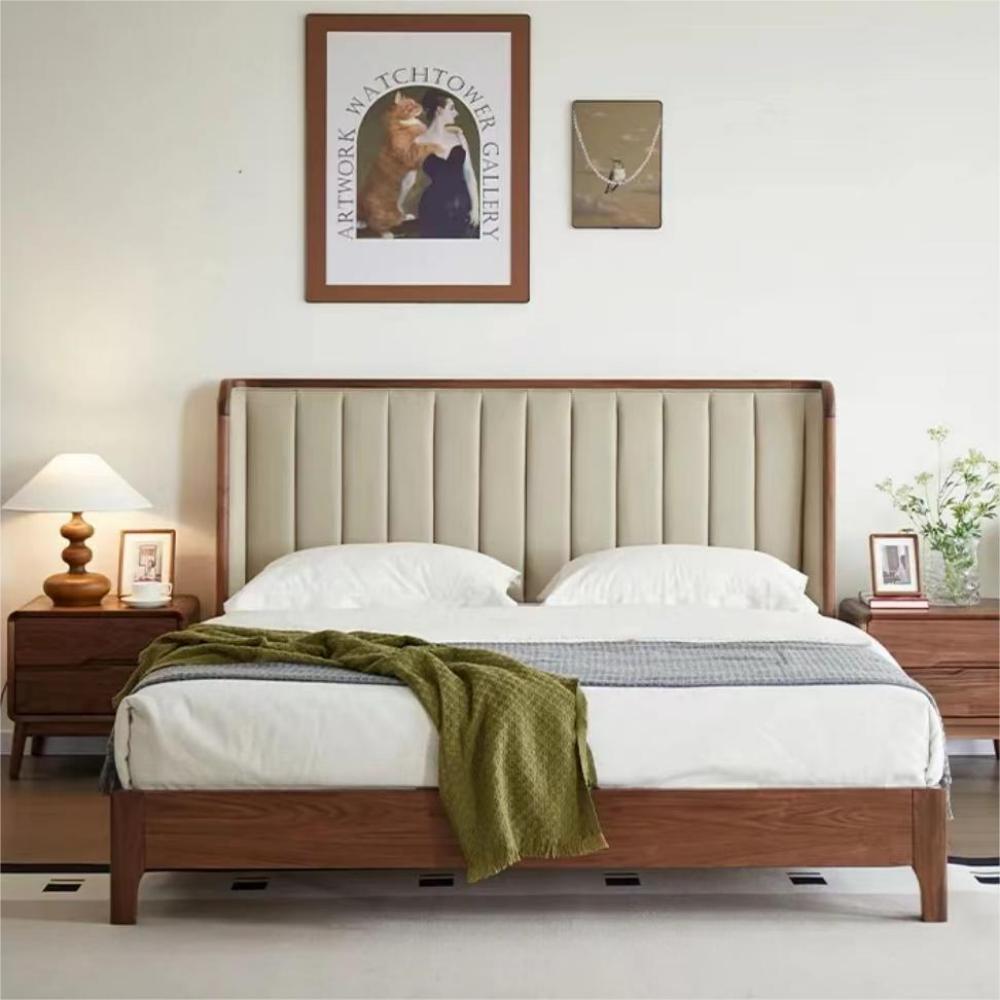 North American black walnut solid wood cowhide simple double bed（Can be customized）