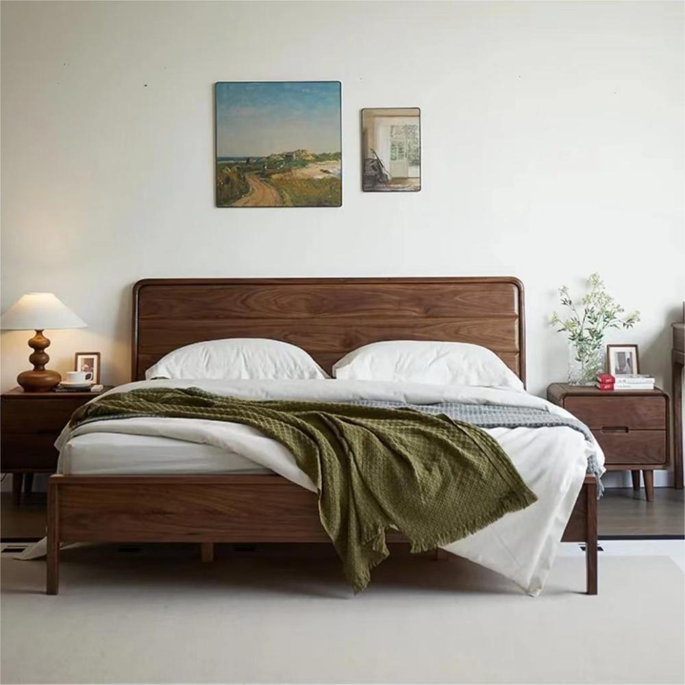 North American black walnut solid wood simple double bed（Can be customized）