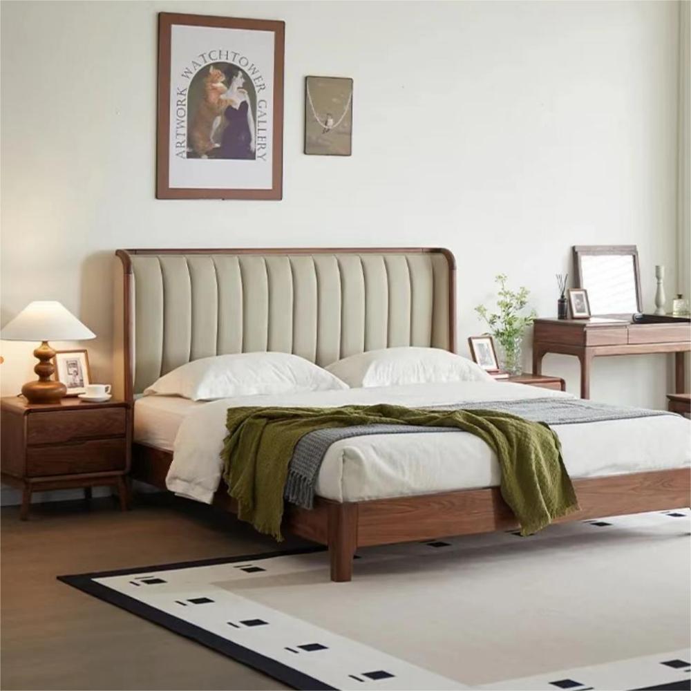 North American black walnut solid wood cowhide simple double bed（Can be customized）