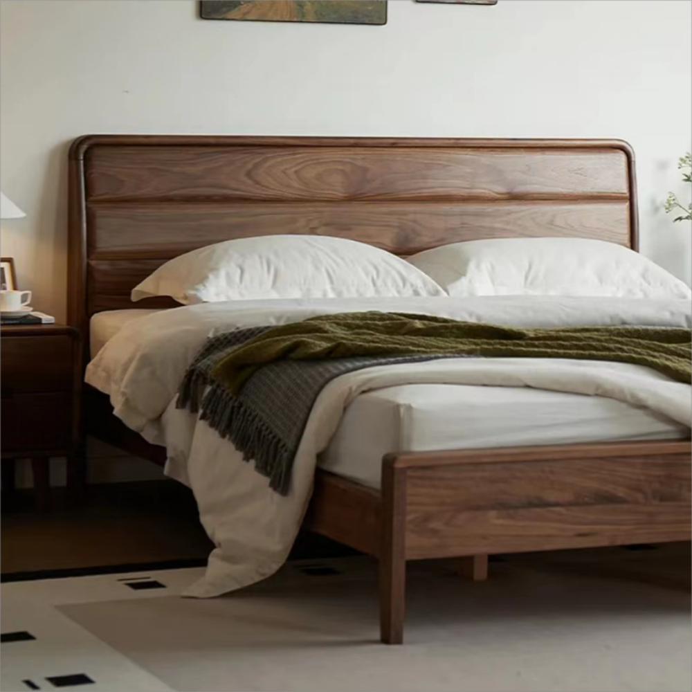 North American black walnut solid wood simple double bed（Can be customized）