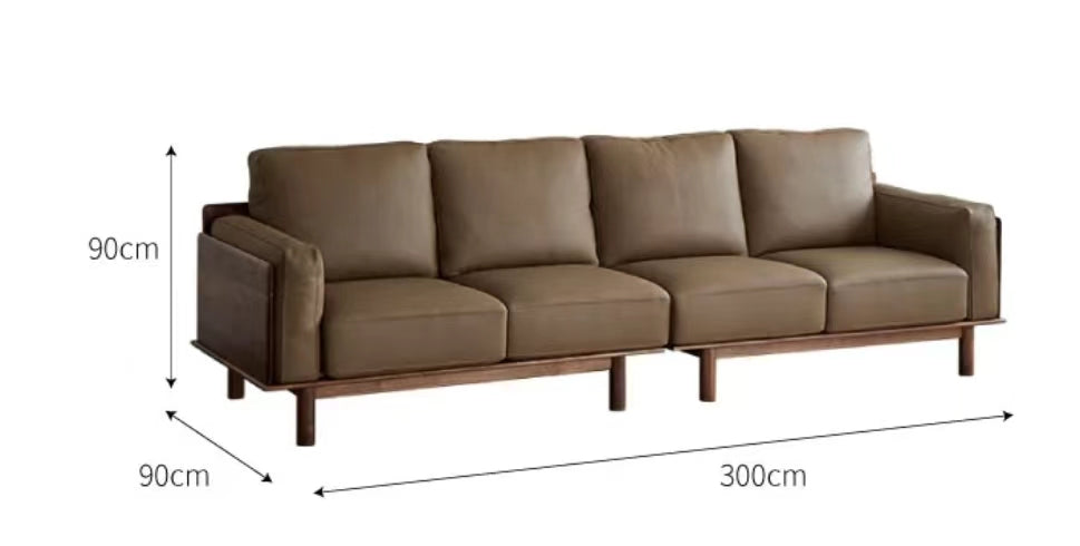 North American Black walnut solid wood layer cowhide combination sofa (suitable for 4~5 people)（Can be customized）