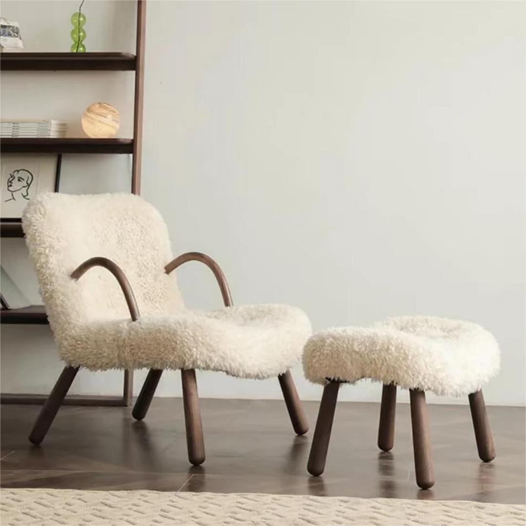 Small apartment network red lamb hair sofa solid wood recliner chair(Can be customized)