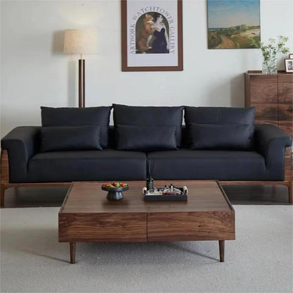 North American black walnut solid wood leather combination sofa (suitable for 4 people)（Can be customized）