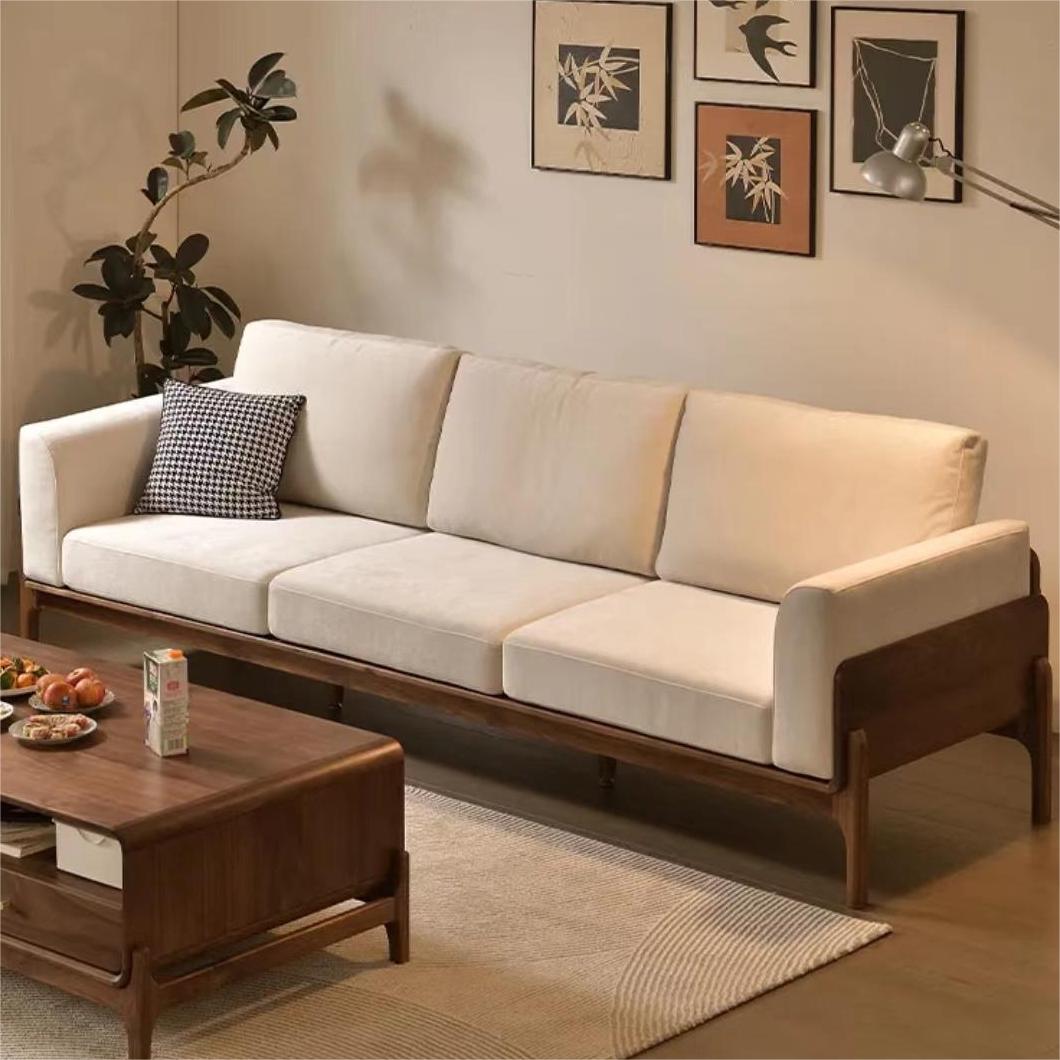 North American black walnut fabric simple living room sofa (suitable for 3~4 people)（Can be customized）