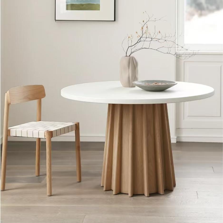 Solid wood round dining table and dining chair combination