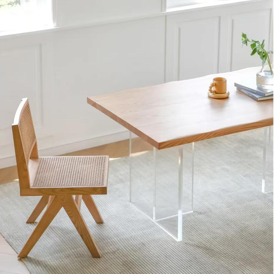 Floating solid wood rectangular table table and chair combination (customizable)