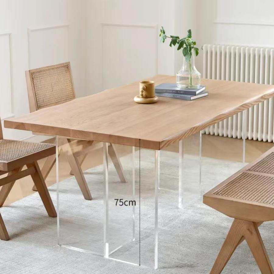 Floating solid wood rectangular table table and chair combination (customizable)