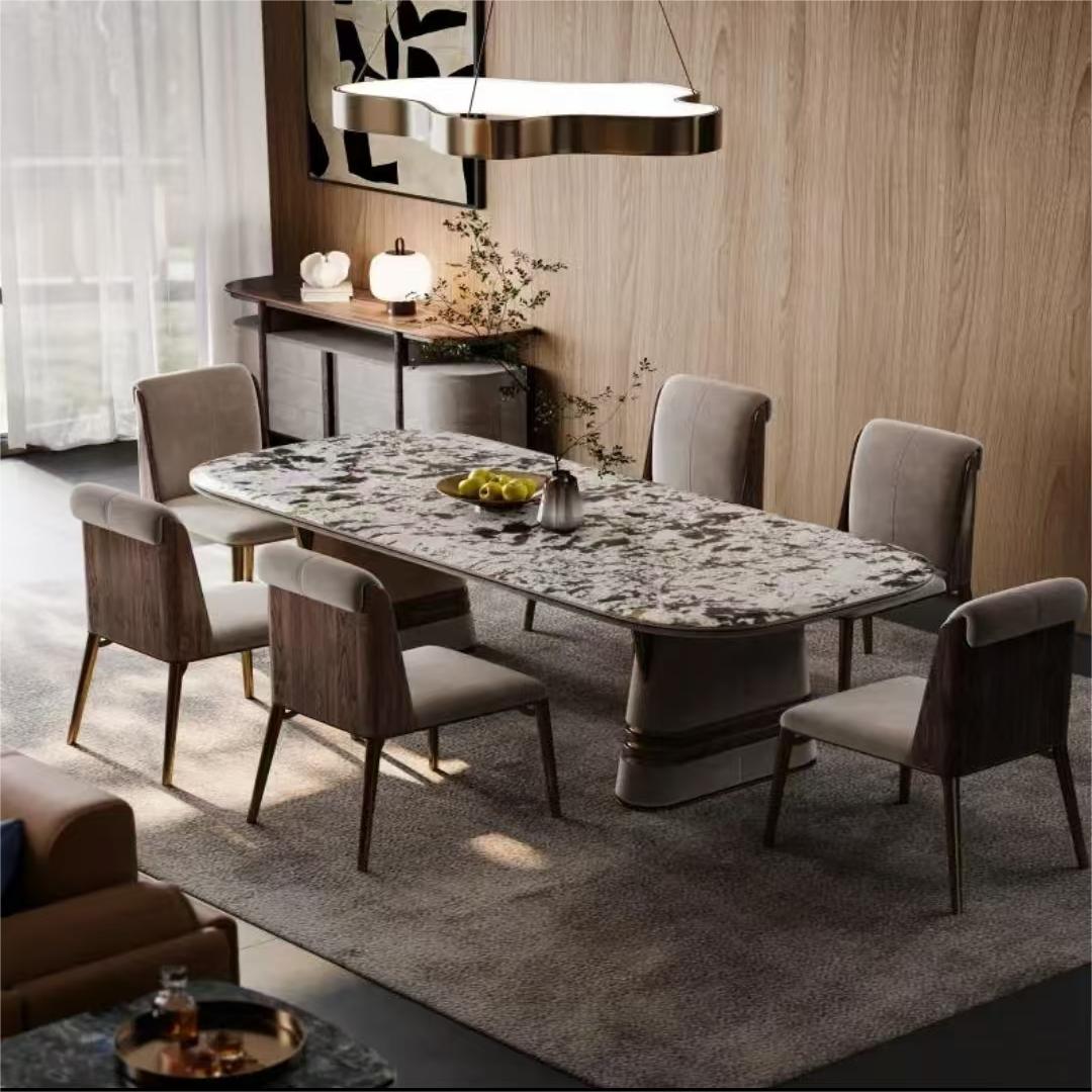 Modern light luxury luxury villa large level natural snow mountain flying fox marble slab long dining table (customizable)