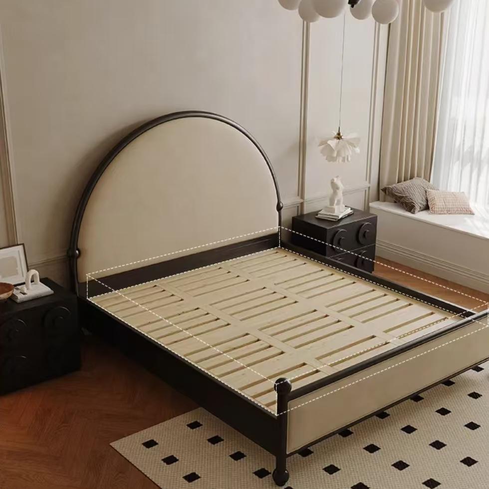 French vintage ash wood cream style double bed