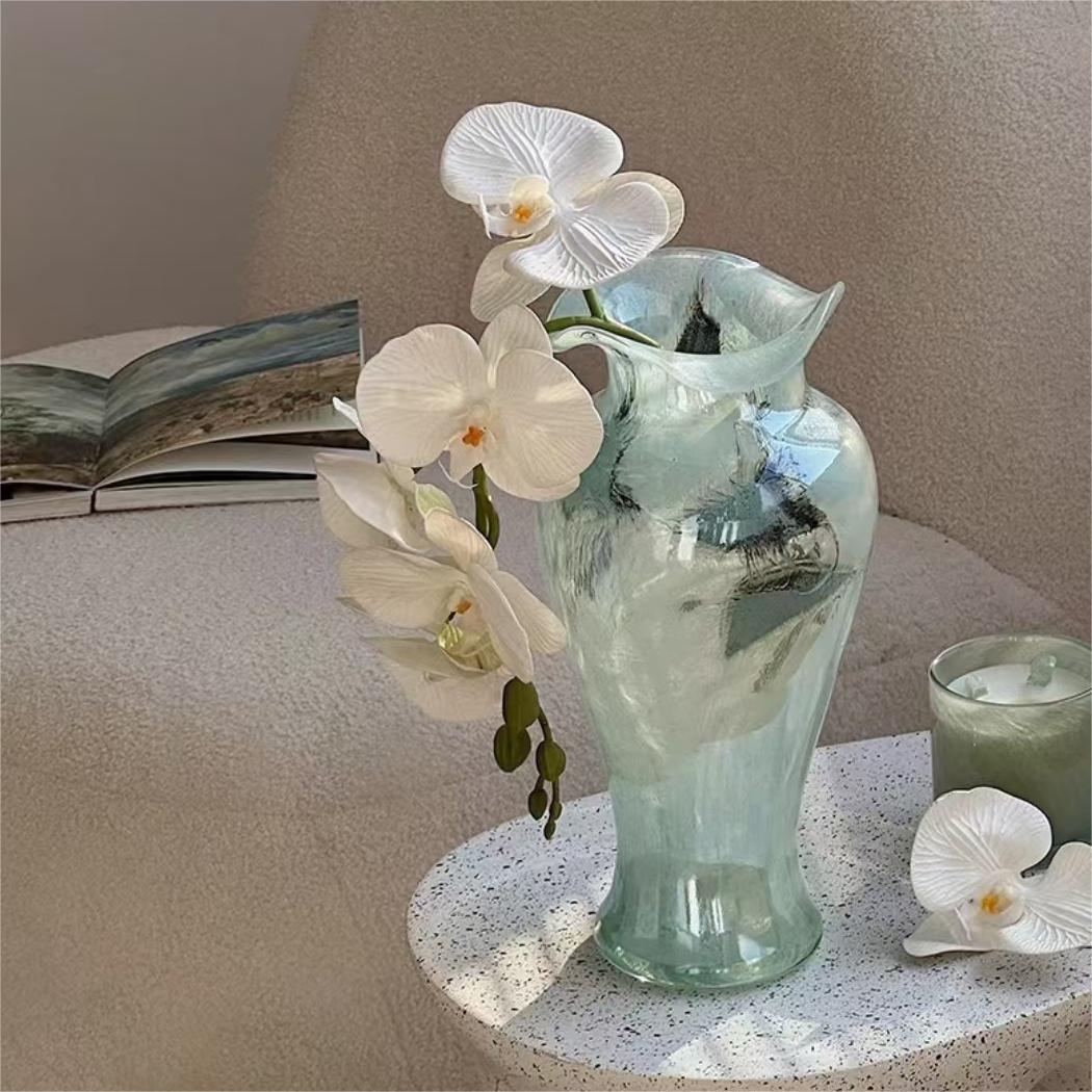 Blue French glass vase flower arrangement Water cultured tabletop decoration (available in bulk)