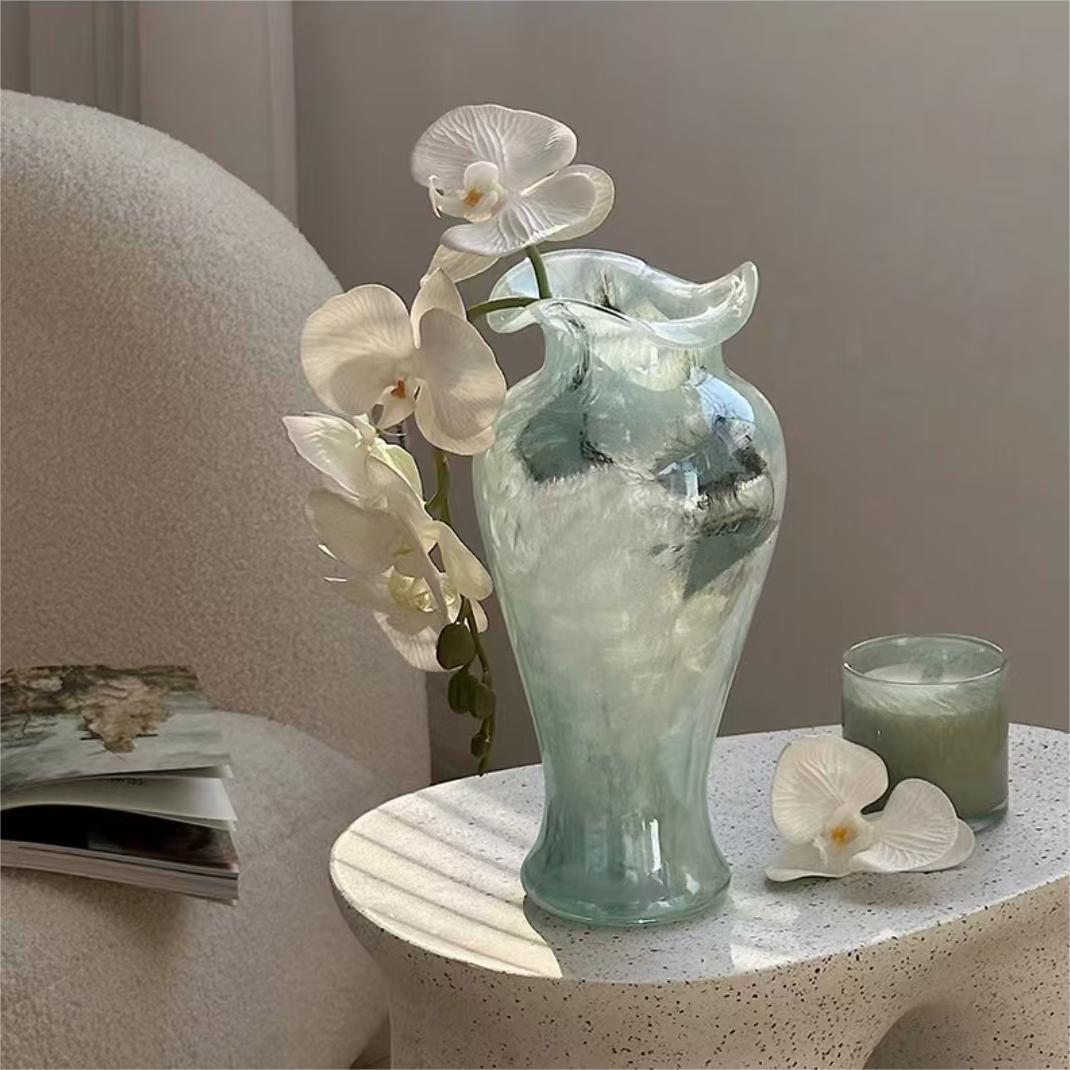 Blue French glass vase flower arrangement Water cultured tabletop decoration (available in bulk)