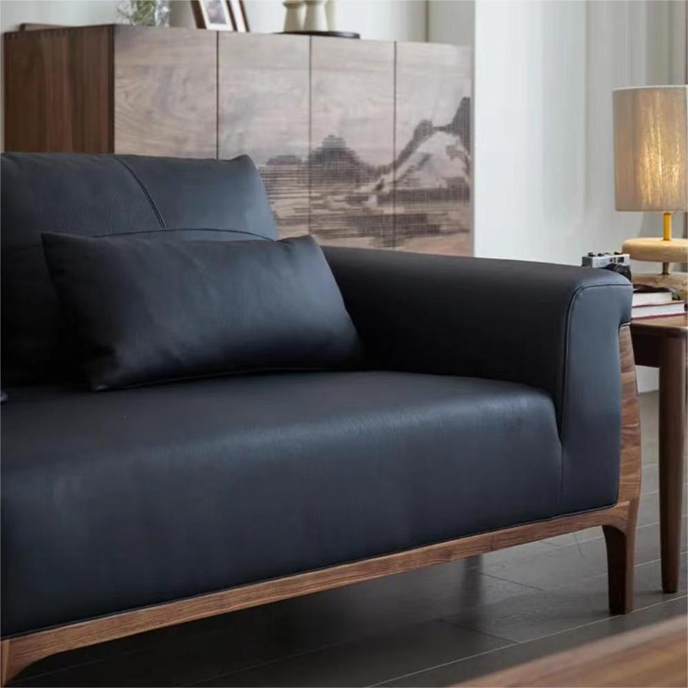 North American black walnut solid wood leather combination sofa (suitable for 4 people)（Can be customized）